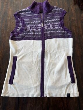 Neve Cream and Purple Zip Up Nordic Pattern Sweater vest Sz Small